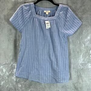 STYLE & CO Women's Pg Chambray Square-Neck Short-Sleeve Pointelle Top SZ XS